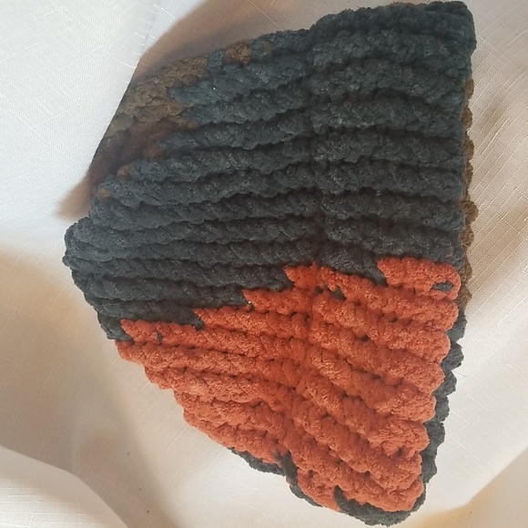 HANDMADE CHENILLE HAT WINTER FALL RICH COLORS BROWN BLUE ORANGE SOFT - Picture 3 of 6